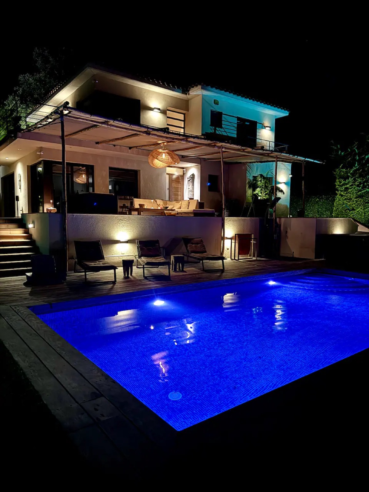 Villa pool at night